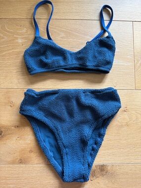 Textured Blue Women's Bikini Set
